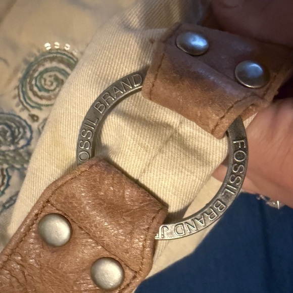 Fossil Cream and Blue Embroidered Shoulder Bag - Picture 3 of 5